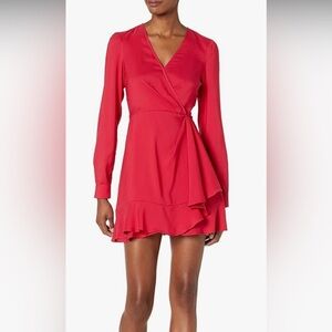 $328 Parker Polly long sleeve WOW dress in passionfruit red. Mini length. Sz 2 4